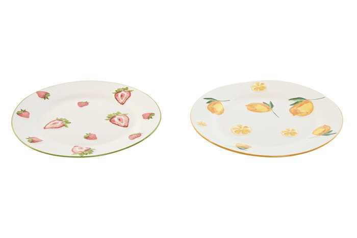 DKD Home Decor Plato de Porcelana Frutas 3D Surtido de 2 Piezas