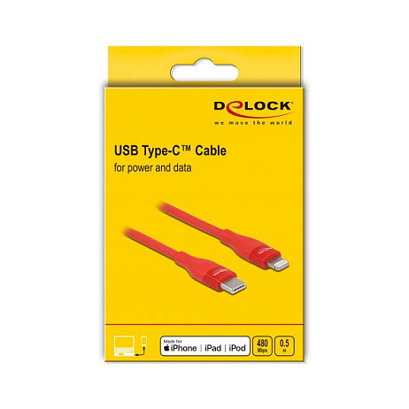 DeLOCK Cable de datos y carga USB Type-C a Lightning Rojo 0,5 m MFi