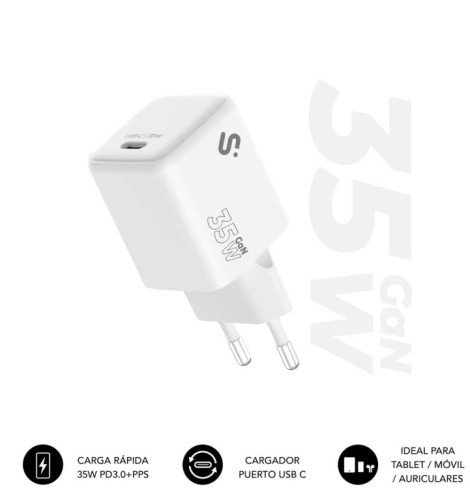 Subblim Cargador GaN 35W USB-C Blanco SUBCHG-6G3510 Subblim Cargador GaN 35W USB-C Blanco SUBCHG-6G3510