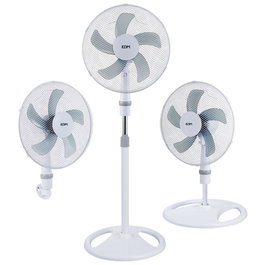 Edm - Ventilador 3 en 1 de Pie, Pared y Sobremesa, Ø40 cm, 45 W, 3 Velocidades, 3000 m³/h, Oscilante, Altura Ajustable 107-133 cm, Color Blanco