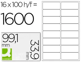 Q-connect KF01584 Etiqueta Adhesiva 99,1x33,9 mm Din A4 Ink-jet Láser Fotocopiadora Caja 100 Hojas