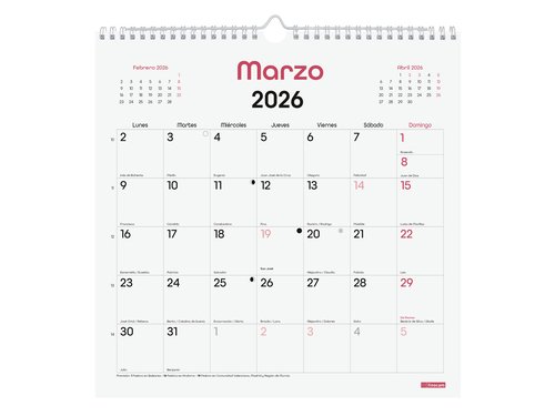 Finocam Calendario de Pared Chic 2026 Blanco 30x30 cm
