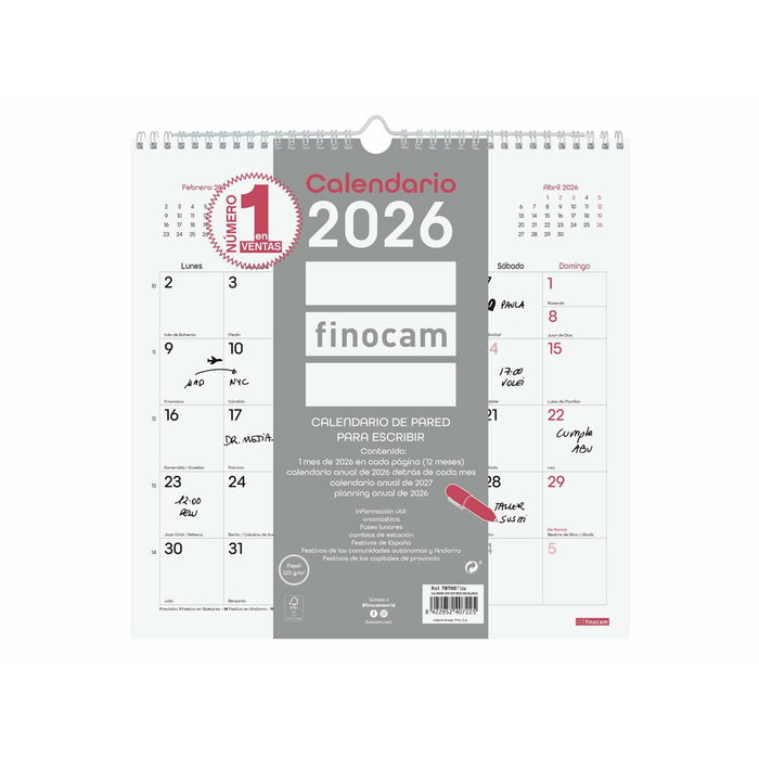 Finocam Calendario de Pared Chic 2026 Blanco 30x30 cm
