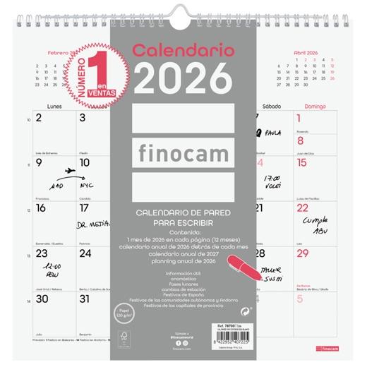 Finocam Calendario de Pared Chic 2026 Blanco 30x30 cm
