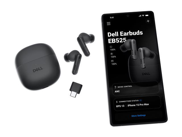 Dell Pro Plus Earbuds EB525 Auriculares Inalámbricos Bluetooth 5.3 con ANC Adaptativo, 33h Batería, Certificados para Microsoft Teams y Zoom, Resistencia IP54, Color Negro