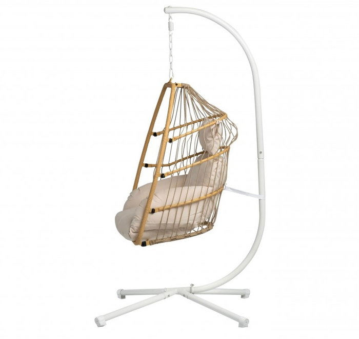 DKD Home Decor Sillón Colgante para Terraza y Jardín de Ratán Sintético y Metal, Marrón y Blanco, 104 x 195 x 100 cm DKD Home Decor Sillón Colgante para Terraza y Jardín de Ratán Sintético y Metal, Marrón y Blanco, 104 x 195 x 100 cm