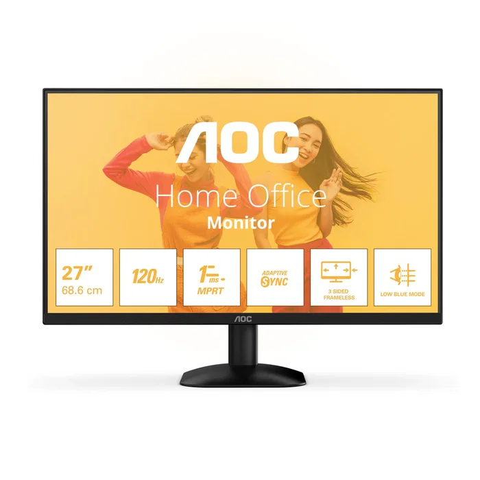 AOC Monitor 27B35HM 27" Full HD 120Hz Adaptive-Sync, 1ms MPRT, Flicker-Free, Low Blue Light, Sin Marco, HDMI, VGA, VESA 100x100, Negro