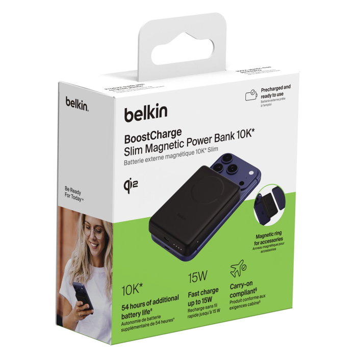 Belkin BoostCharge Slim 10000mAh Mag. PB/15W Qi2 Black BPD018hqBK