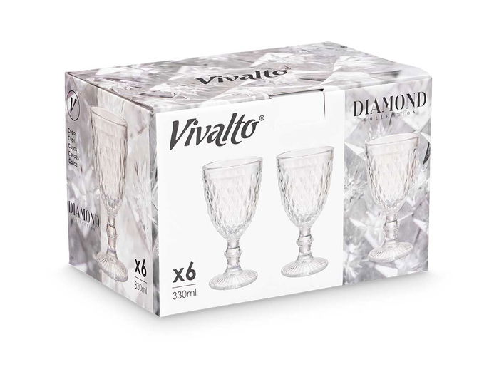 Vivalto Copa Diamante Transparente Vidrio 330 ml 8.8 x 16 x 8.8 cm (Set de 24)