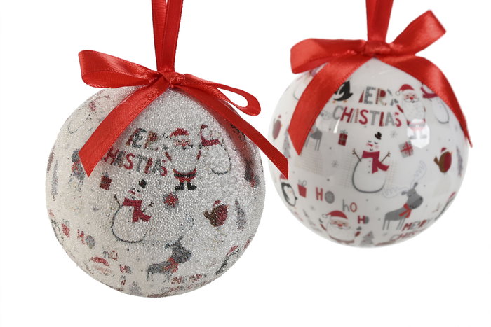 DKD Home Decor Set de 7 Bolas de Decoración Navideña Blanco y Rojo