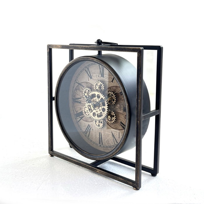 DKD Home Decor Reloj de Sobremesa Metal y Cristal Vintage Negro y Dorado