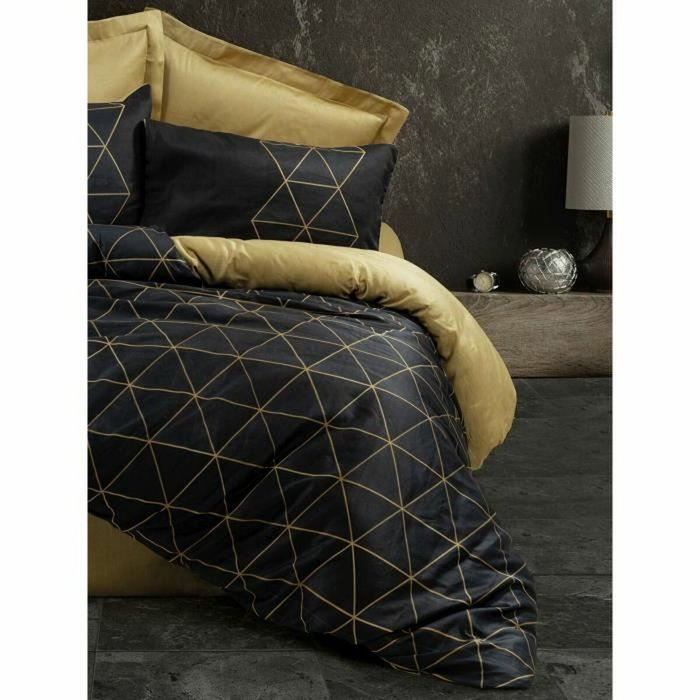 Aucune Juego de cama de 100% algodón Negro con funda nórdica y 2 fundas de almohada
