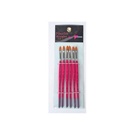 Pryse 6102008 Juego de pinceles para bellas artes, 6 piezas, Azul, Rosa, Púrpura, Plata