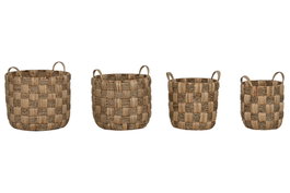 DKD Home Decor Cesta Balines Set de 4 Jacintos de Agua y Metal Natural 44 x 44 x 48 cm