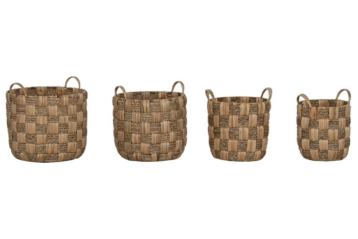 DKD Home Decor Cesta Balines Set de 4 Jacintos de Agua y Metal Natural 44 x 44 x 48 cm DKD Home Decor Cesta Balines Set de 4 Jacintos de Agua y Metal Natural 44 x 44 x 48 cm