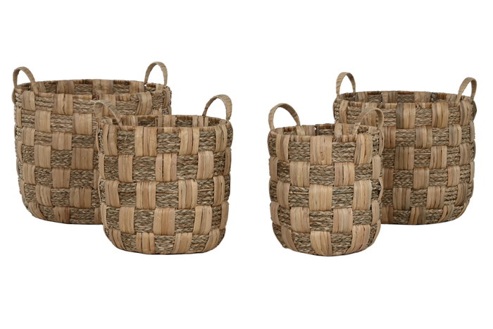 DKD Home Decor Cesta Balines Set de 4 Jacintos de Agua y Metal Natural 44 x 44 x 48 cm DKD Home Decor Cesta Balines Set de 4 Jacintos de Agua y Metal Natural 44 x 44 x 48 cm