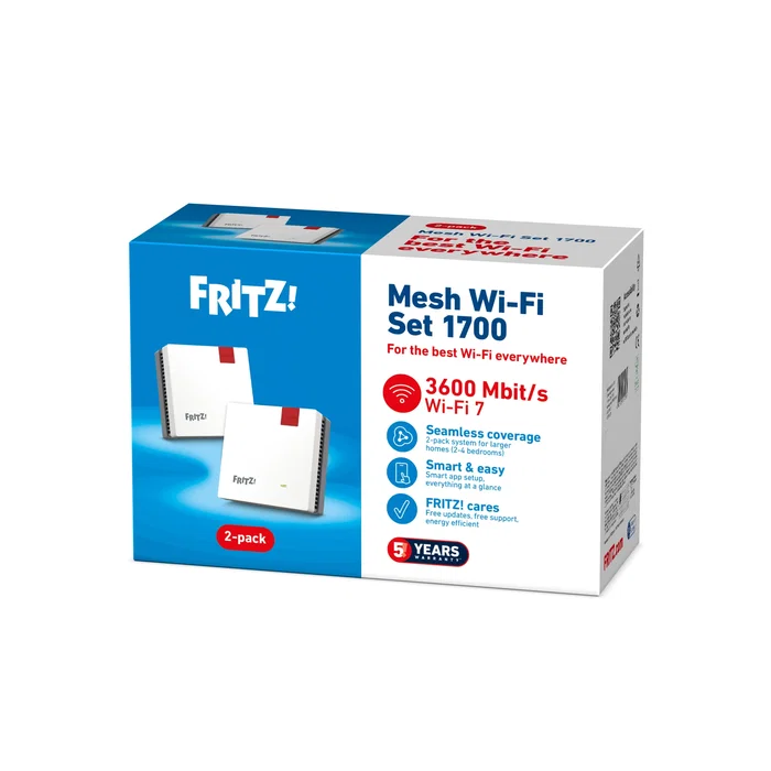 FRITZ! FRITZMESH 1700 Extensor de Malla WiFi 6 en Dual Band, Doble Pack, Edición Internacional FRITZ! FRITZMESH 1700 Extensor de Malla WiFi 6 en Dual Band, Doble Pack, Edición Internacional