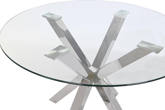 DKD Home Decor Mesa Comedor Moderno Plateado Acero y Cristal 110x76x110 cm DKD Home Decor Mesa Comedor Moderno Plateado Acero y Cristal 110x76x110 cm