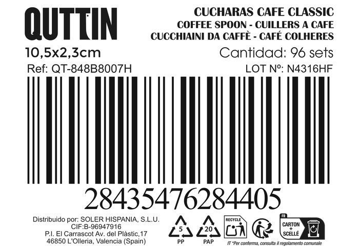 Inde Set 6 Cucharas Café Classic 1.5 mm 10.5x2.3 cm (12 Cajas)