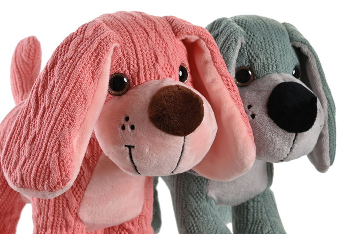 DKD Home Decor Peluche perro hecho a mano Poliester Verde Menta Rosa para niños 20 x 25 x 20 cm (12 Unidades)