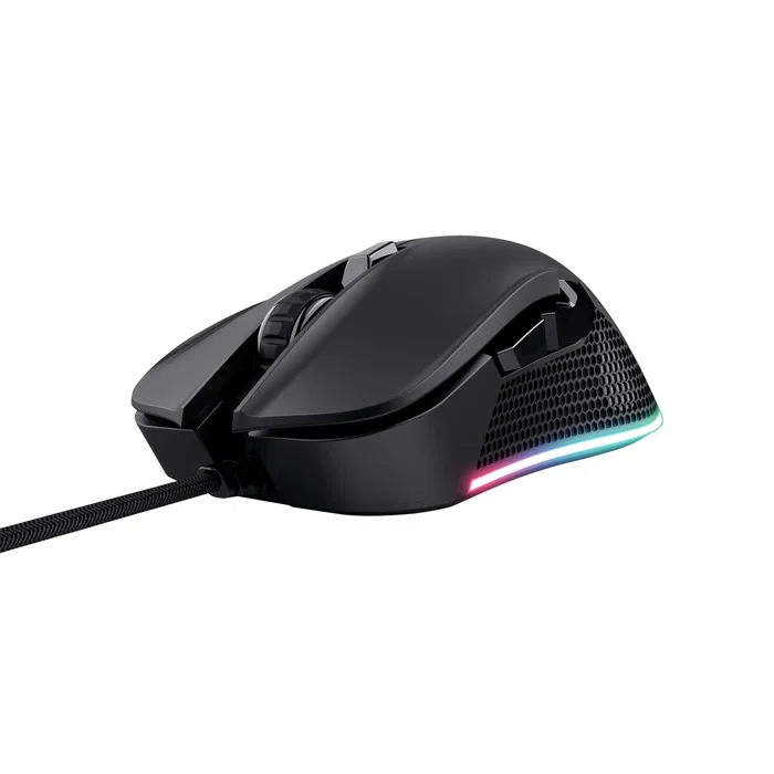 Trust Ratón Gaming GXT 922 YBAR, Óptico 7200 DPI, RGB, 6 Botones Programables, para Diestros, Cable USB 2.1m, Negro, PC Windows 10/11