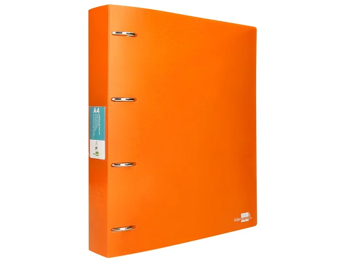 Liderpapel Carpeta 4 Anillas 40 mm Polipropileno DIN A4 Naranja Fluor Opaco