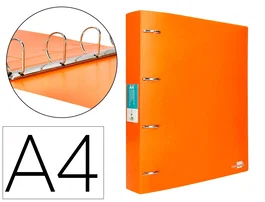 Liderpapel Carpeta 4 Anillas 40 mm Polipropileno DIN A4 Naranja Fluor Opaco