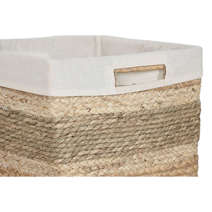 DKD Home Decor Set de 3 Cestas de Seagrass y Tela Natural