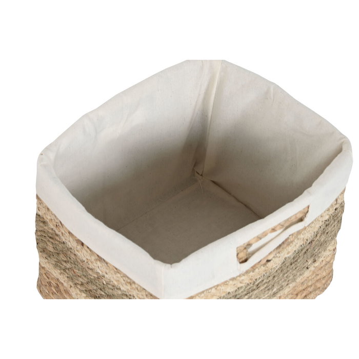 DKD Home Decor Set de 3 Cestas de Seagrass y Tela Natural