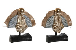 DKD Home Decor Figura Resina y Yute Monje Surtido de 2 Colores