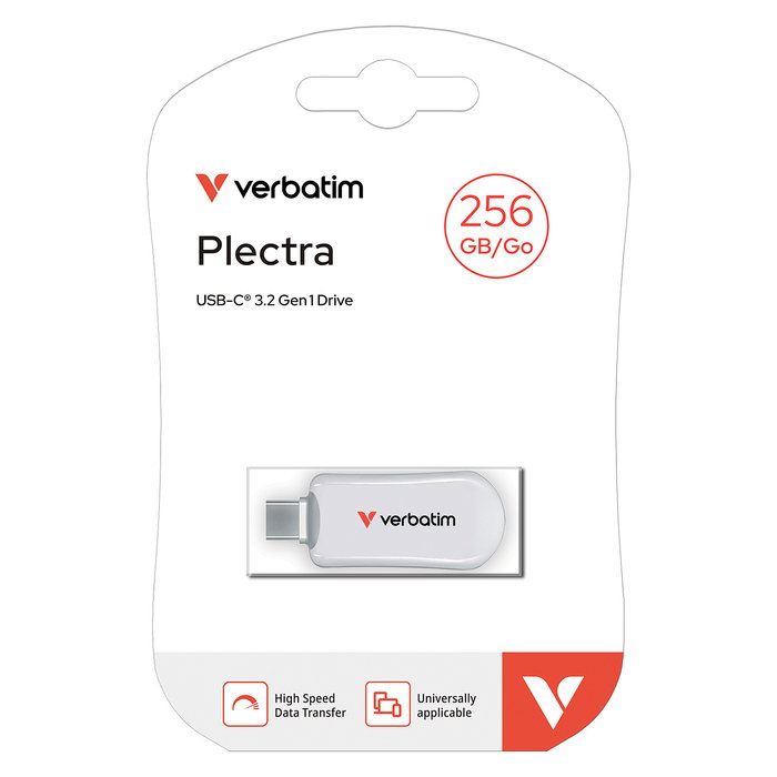 Verbatim Plectra White USB-C Flash Drive 256GB, USB 3.2 Gen 1, 100 MB/s Lectura, Blanco Verbatim Plectra White USB-C Flash Drive 256GB, USB 3.2 Gen 1, 100 MB/s Lectura, Blanco