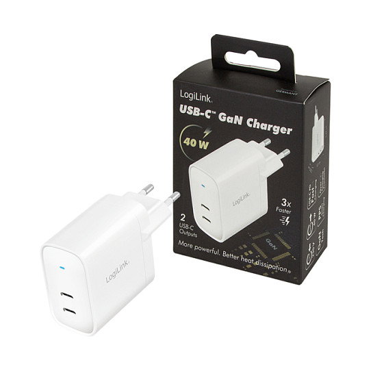LogiLink Cargador 2xUSB-C 40 W Blanco