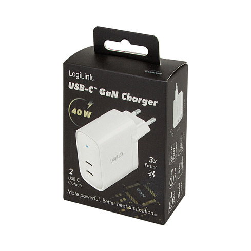 LogiLink Cargador 2xUSB-C 40 W Blanco
