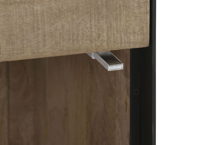 DKD Home Decor Mesita de Noche Natural Negro Mango y Metal 44 x 65 x 45 cm