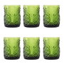 DKD Home Decor Set de 6 Vasos de Cristal Verde con Diseño de Piñas, 300ml