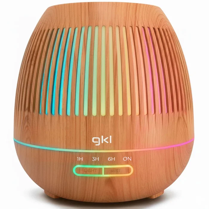 Grunkel Humidificador de Vapor NATURE ESSENCE ESN-400M, 400ml (0.4L), Difusor de Aromas, Luz LED Multicolor, Apagado Automático, 400W, Color Madera