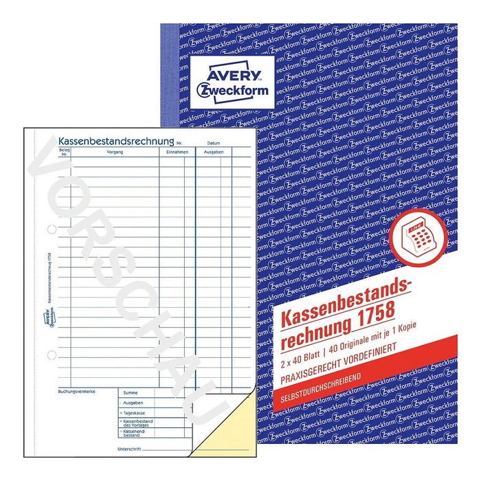 AVERY Zweckform Libro de formularios Kassenbericht/Bestandsrechnung 1758 AVERY Zweckform Libro de formularios Kassenbericht/Bestandsrechnung 1758