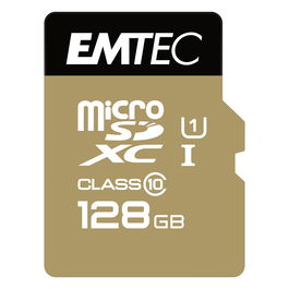 EMTEC Emtec m128GB EliteGold Tarjeta microSDXC UHS-I U1 128GB Clase 10 - Lectura 85 MB/s, Escritura 21 MB/s, Incluye Adaptador SD