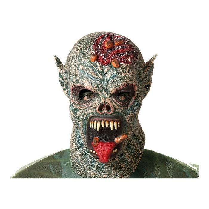 Atosa Máscara de Monstruo Zombi Mutante con Cerebro Expuesto y Larvas, Verde Gris Atosa Máscara de Monstruo Zombi Mutante con Cerebro Expuesto y Larvas, Verde Gris