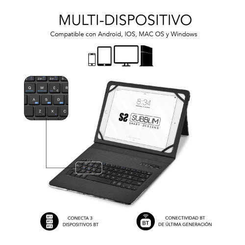 SUBBLIM Funda con Teclado Keytab Pro BT Trendy Comic para Tablets de 9-11 Pulgadas, Bluetooth 5.2, Español