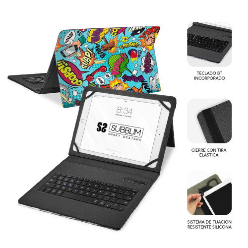 SUBBLIM Funda con Teclado Keytab Pro BT Trendy Comic para Tablets de 9-11 Pulgadas, Bluetooth 5.2, Español
