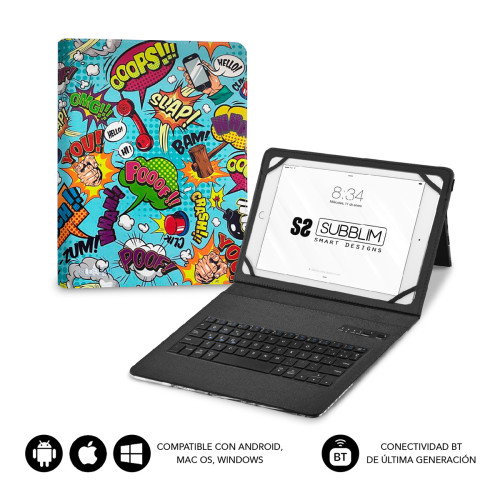 SUBBLIM Funda con Teclado Keytab Pro BT Trendy Comic para Tablets de 9-11 Pulgadas, Bluetooth 5.2, Español
