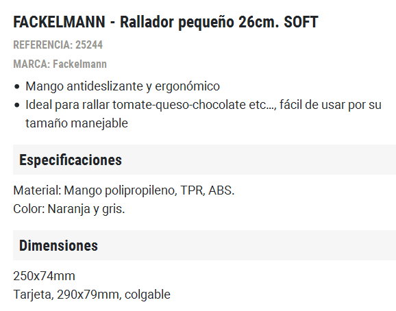 Fackelmann Rallador Pequeño Soft de Acero Inoxidable 26 cm