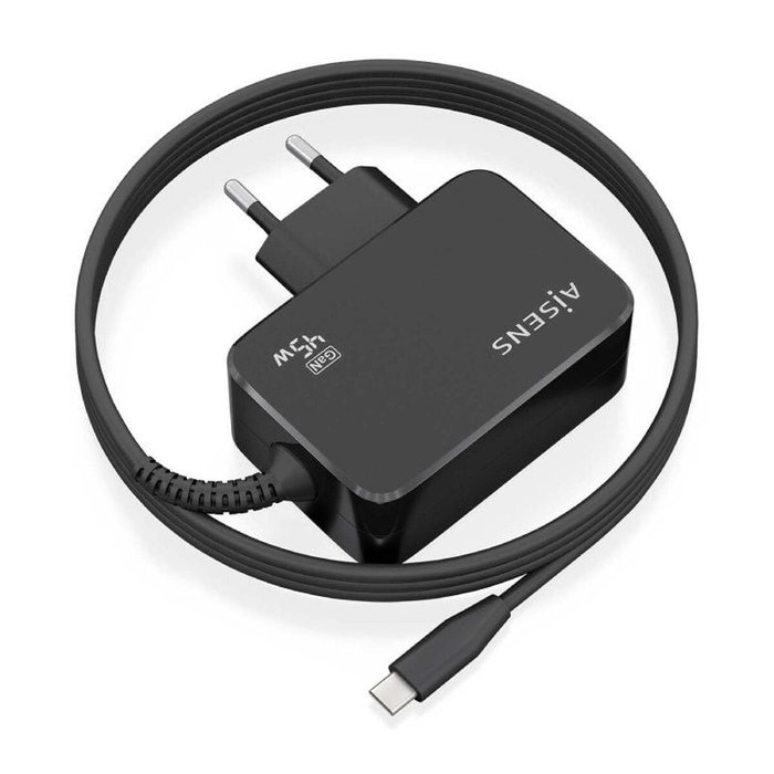 Aisens Cargador GaN 45W USB-C PD3.0 con Cable de 1,8m Negro
