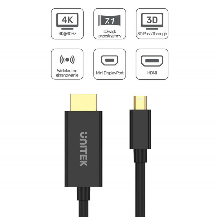 Unitek Cable Adaptador miniDisplayPort a HDMI 4K 30Hz 2.0m