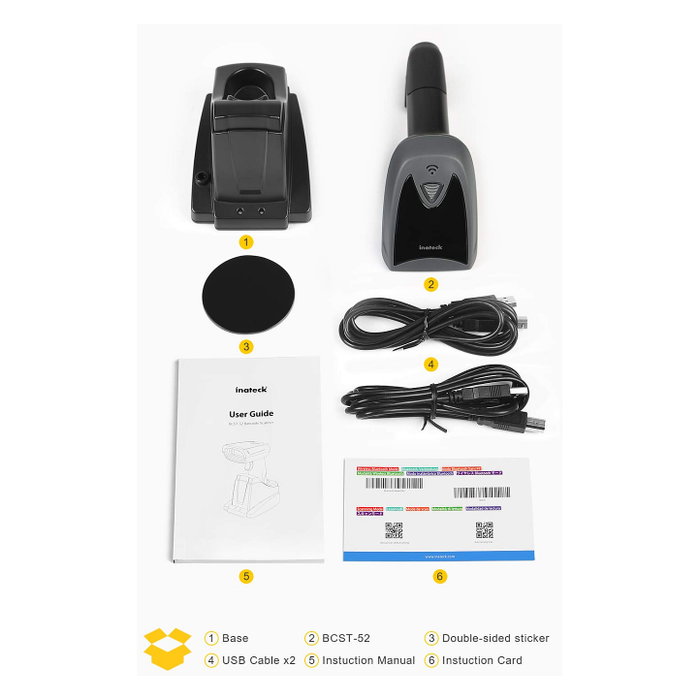 Inateck BCST-52 Lector de códigos de barras portátil 1D/2D Negro