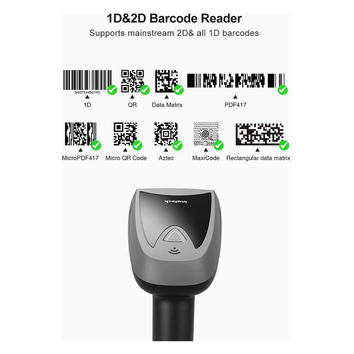 Inateck BCST-52 Lector de Códigos de Barras Portátil 1D/2D, Bluetooth/USB, Negro Inateck BCST-52 Lector de Códigos de Barras Portátil 1D/2D, Bluetooth/USB, Negro