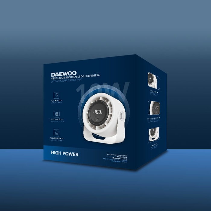 Daewoo Ventilador Sobremesa USB Recargable 10W con Display para Ordenador y Oficina - Display