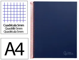 Liderpapel Cuaderno Espiral A4 Micro Jolly Tapa Forrada 140 Hojas 75gr Cuadro 5mm 5 Bandas Color Azul