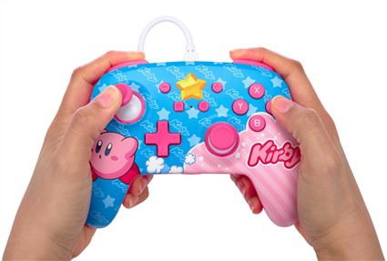 Power A Mando con Cable Nintendo Switch Kirby NSGP0067-01 Mejorado con Cable USB-C de 3 Metros